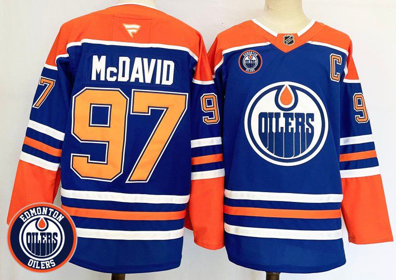 Men Edmonton Oilers #97 Mcdavid Blue Fanatics 2025 NHL Jersey style 2